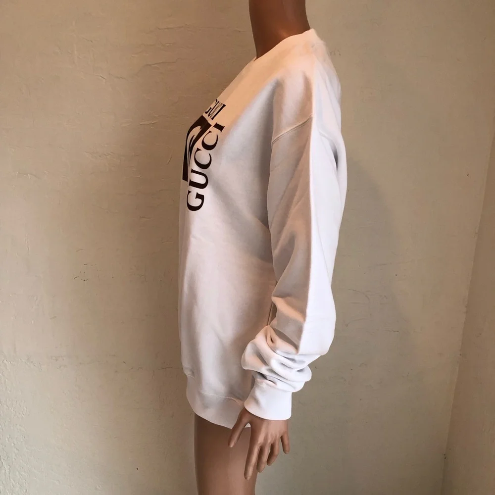 Gucci Logo GG Men’s Size S Felted Cotton Jersey White/Brown Sweatshirt Pullover
